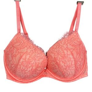 Victoria's Secret Very Sexy Push-Up Bra 34D Coral Pink Floral Lace Underwire